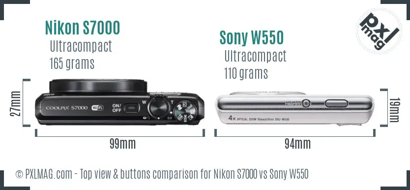 Nikon S7000 vs Sony W550 top view buttons comparison Nikon S7000 vs Sony W550 top view buttons comparison
