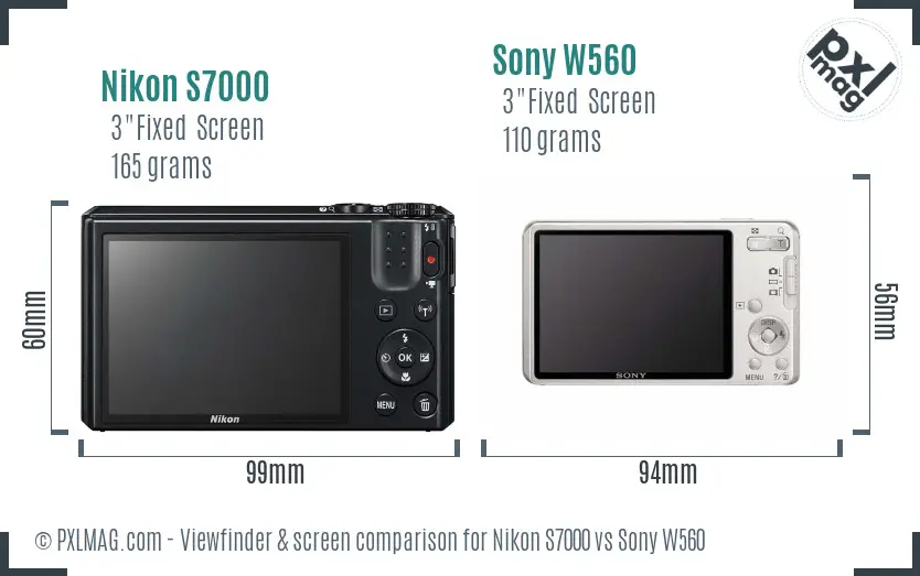 Nikon S7000 vs Sony W560 Screen and Viewfinder comparison