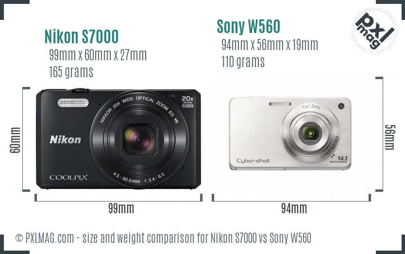 Nikon S7000 vs Sony W560 size comparison
