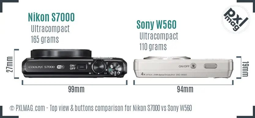 Nikon S7000 vs Sony W560 top view buttons comparison