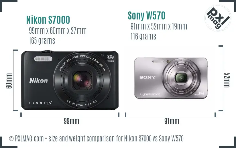Nikon S7000 vs Sony W570 size comparison