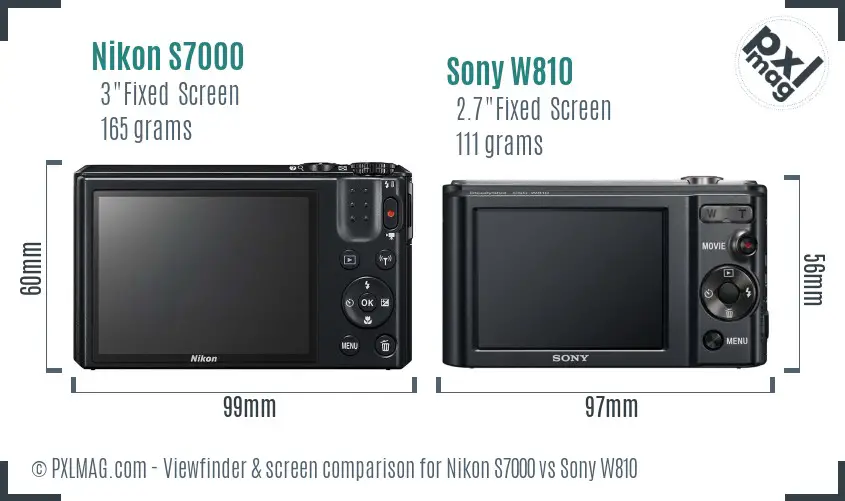 Nikon S7000 vs Sony W810 Screen and Viewfinder comparison