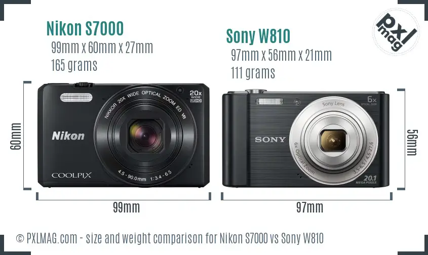 Nikon S7000 vs Sony W810 size comparison