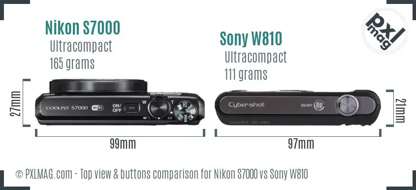 Nikon S7000 vs Sony W810 top view buttons comparison