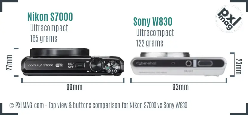Nikon S7000 vs Sony W830 top view buttons comparison