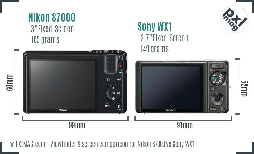 Nikon S7000 vs Sony WX1 Screen and Viewfinder comparison