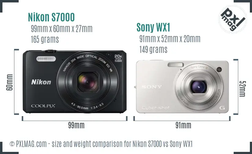 Nikon S7000 vs Sony WX1 size comparison