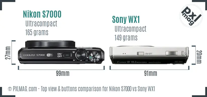 Nikon S7000 vs Sony WX1 top view buttons comparison