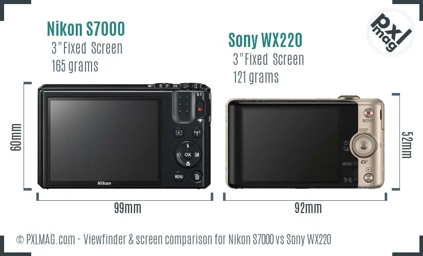 Nikon S7000 vs Sony WX220 Screen and Viewfinder comparison