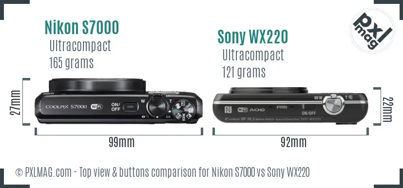 Nikon S7000 vs Sony WX220 top view buttons comparison