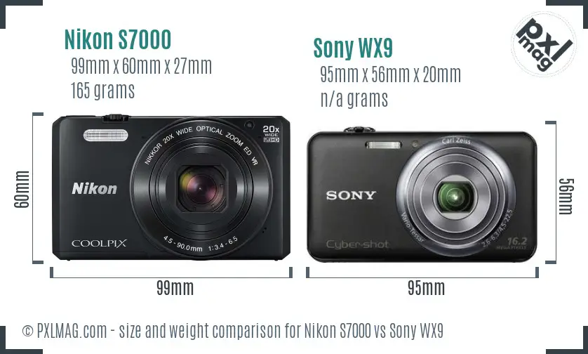 Nikon S7000 vs Sony WX9 size comparison