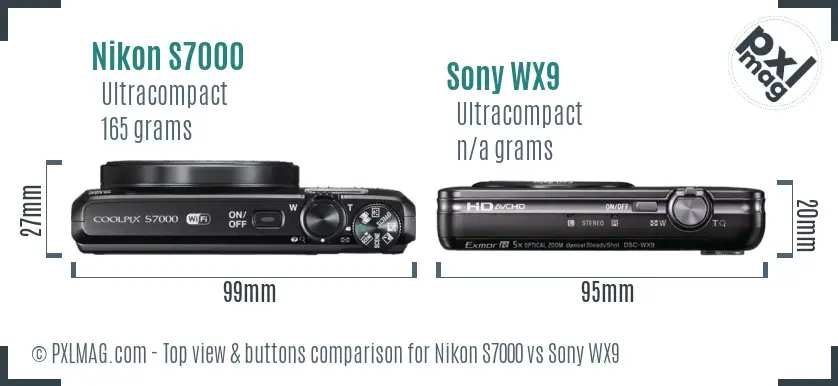 Nikon S7000 vs Sony WX9 top view buttons comparison