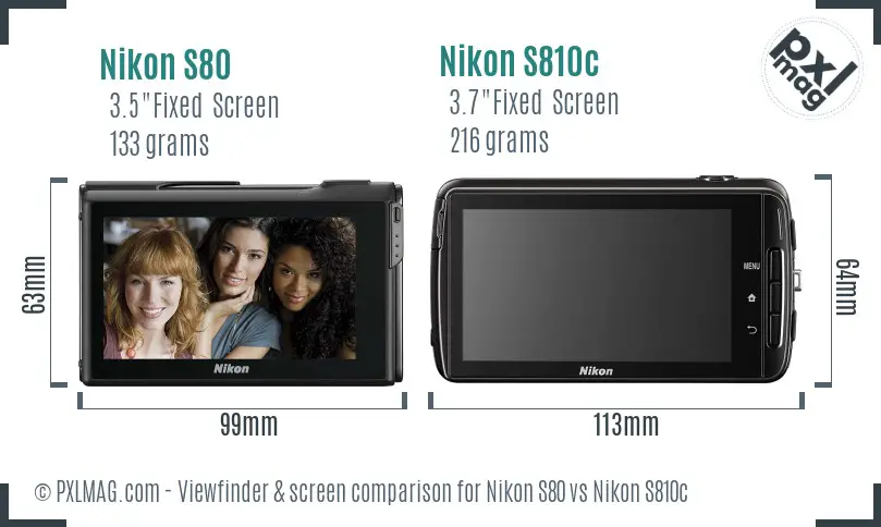 Nikon S80 vs Nikon S810c Screen and Viewfinder comparison