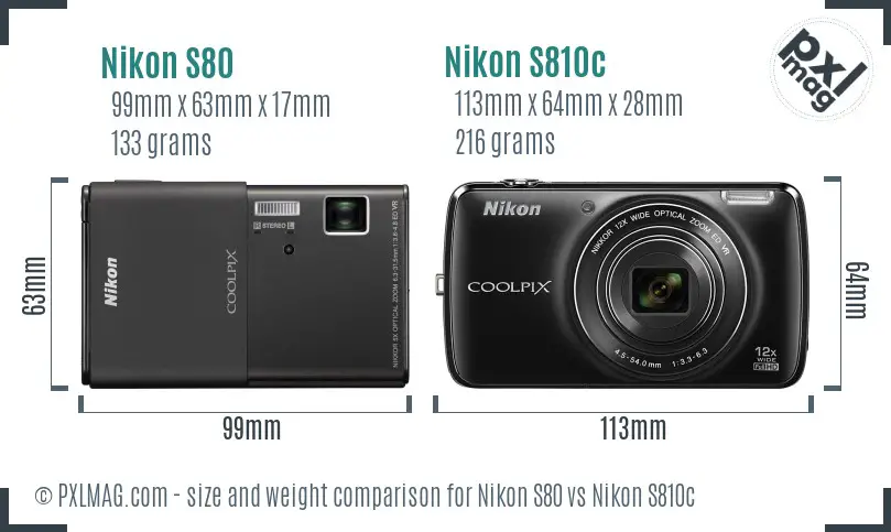 Nikon S80 vs Nikon S810c size comparison