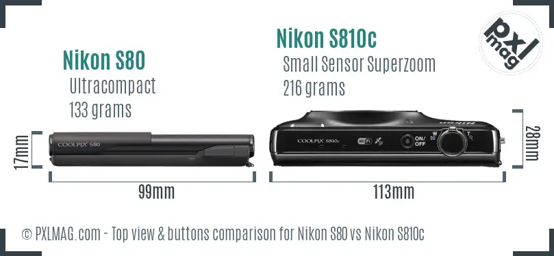 Nikon S80 vs Nikon S810c top view buttons comparison