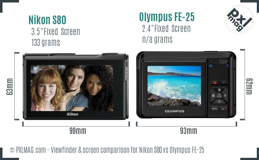 Nikon S80 vs Olympus FE-25 Screen and Viewfinder comparison