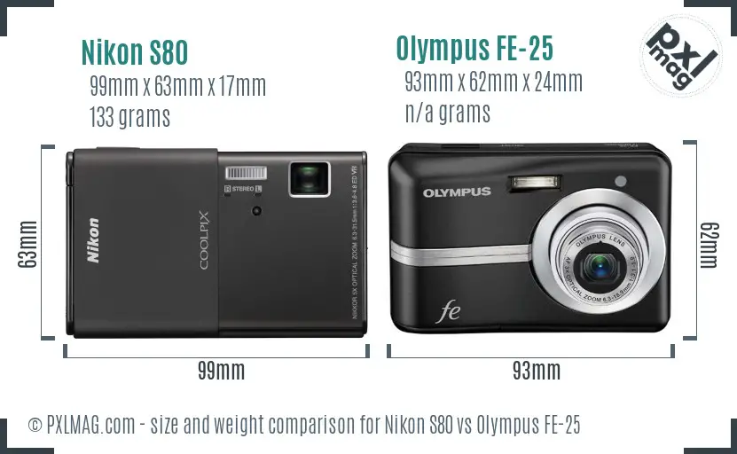 Nikon S80 vs Olympus FE-25 size comparison