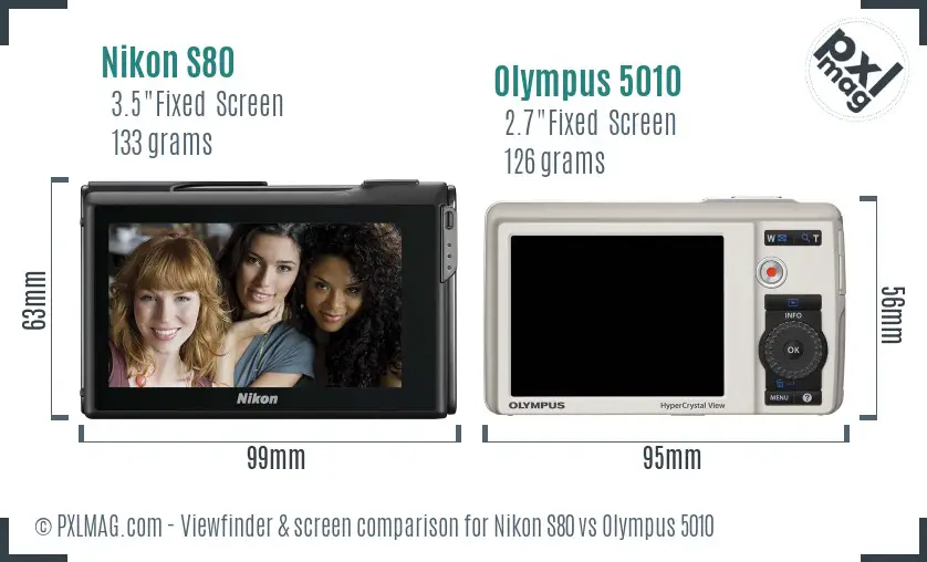 Nikon S80 vs Olympus 5010 Screen and Viewfinder comparison
