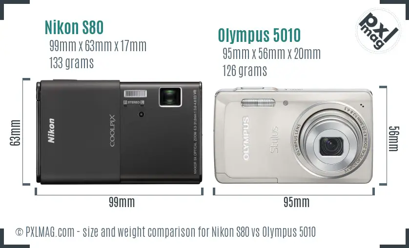 Nikon S80 vs Olympus 5010 size comparison