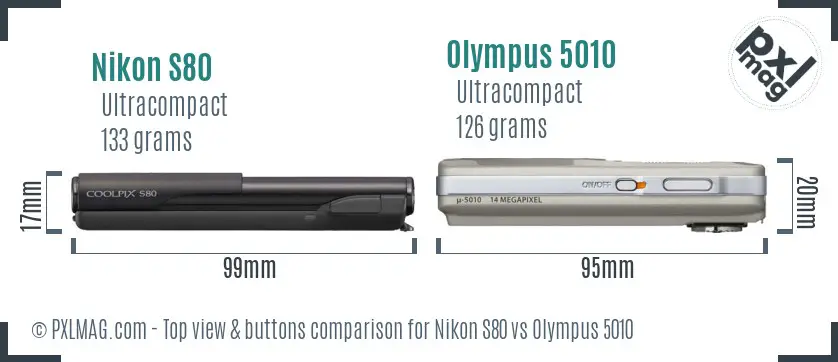 Nikon S80 vs Olympus 5010 top view buttons comparison