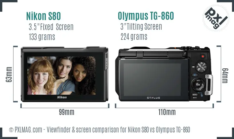 Nikon S80 vs Olympus TG-860 Screen and Viewfinder comparison