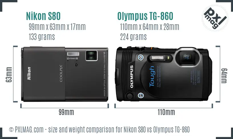 Nikon S80 vs Olympus TG-860 size comparison