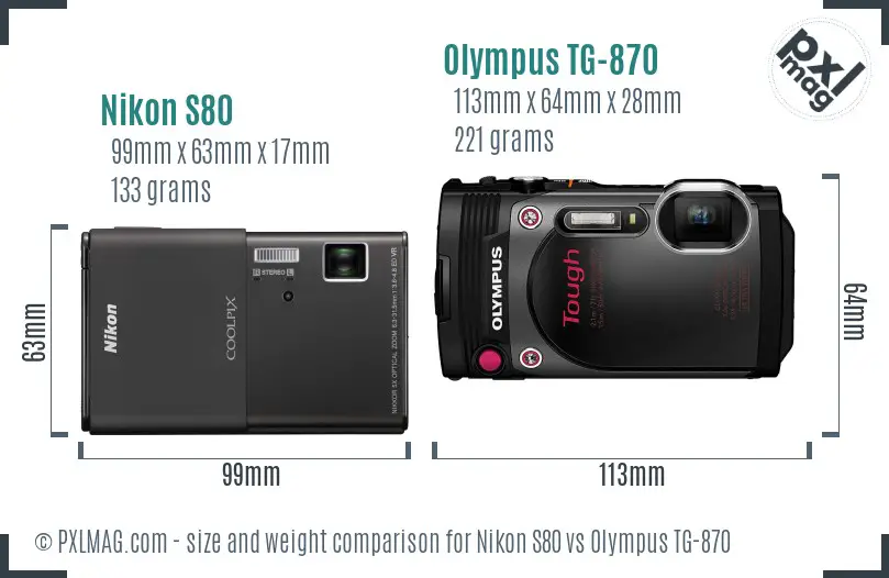 Nikon S80 vs Olympus TG-870 size comparison