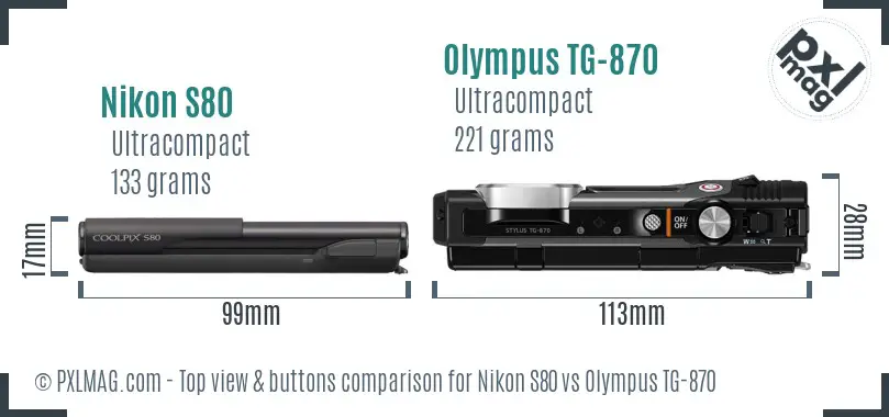 Nikon S80 vs Olympus TG-870 top view buttons comparison