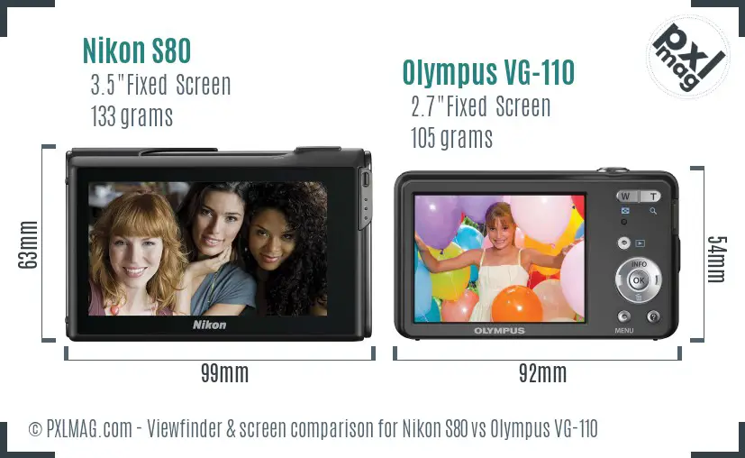 Nikon S80 vs Olympus VG-110 Screen and Viewfinder comparison