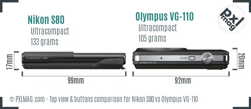 Nikon S80 vs Olympus VG-110 top view buttons comparison