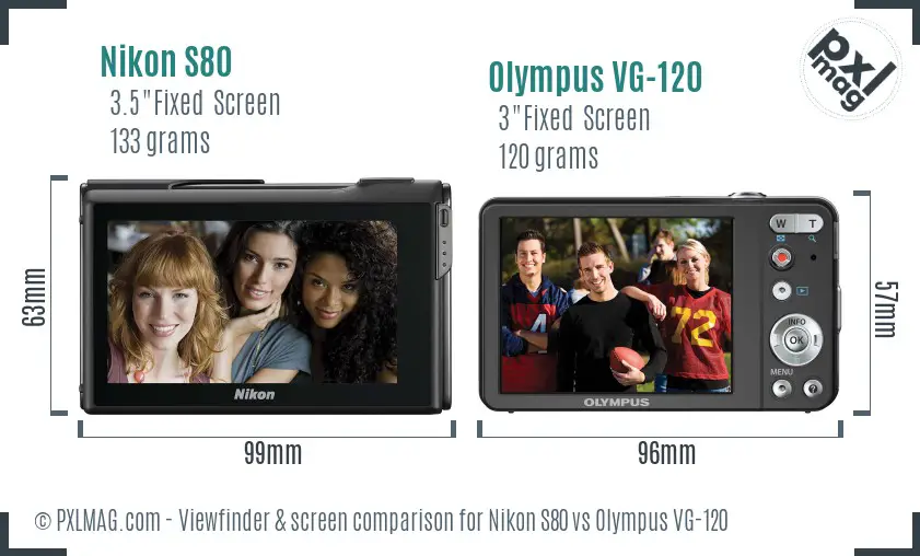 Nikon S80 vs Olympus VG-120 Screen and Viewfinder comparison