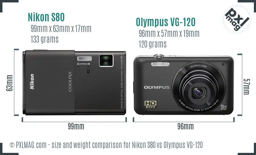 Nikon S80 vs Olympus VG-120 size comparison