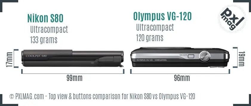 Nikon S80 vs Olympus VG-120 top view buttons comparison