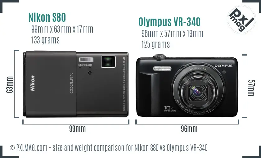 Nikon S80 vs Olympus VR-340 size comparison