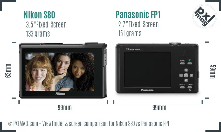 Nikon S80 vs Panasonic FP1 Screen and Viewfinder comparison
