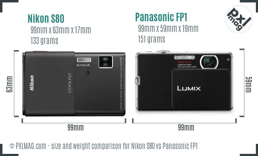 Nikon S80 vs Panasonic FP1 size comparison