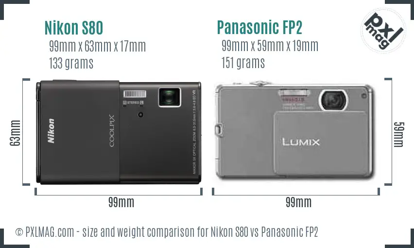 Size and ergonomics comparison between Nikon S80 and Panasonic FP2