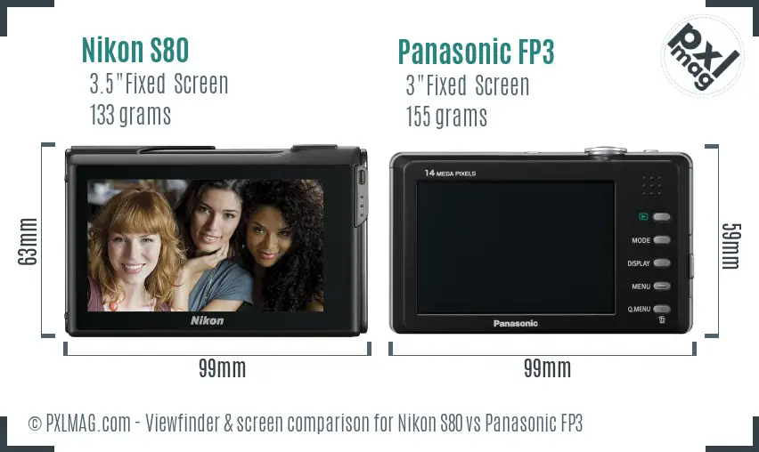 Nikon S80 vs Panasonic FP3 Screen and Viewfinder comparison