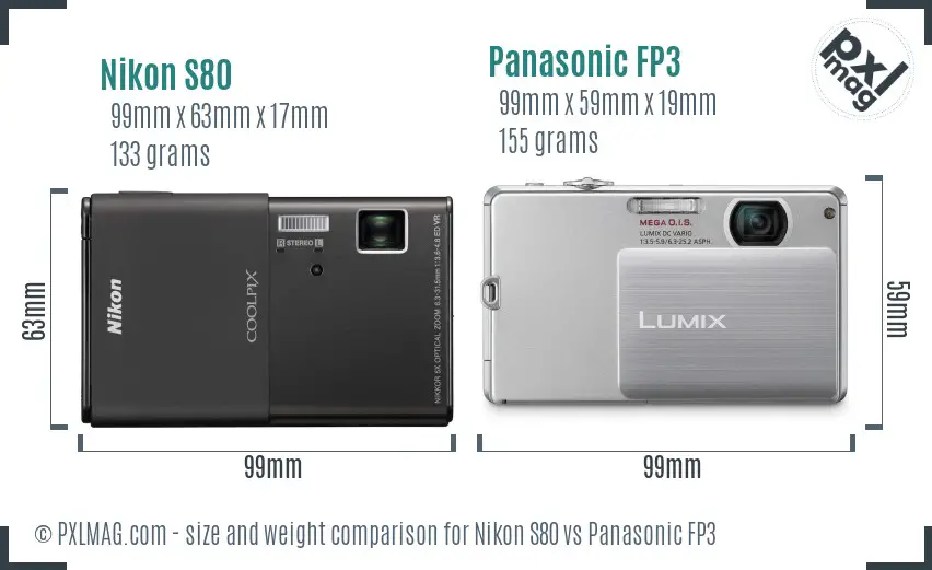 Nikon S80 vs Panasonic FP3 size comparison