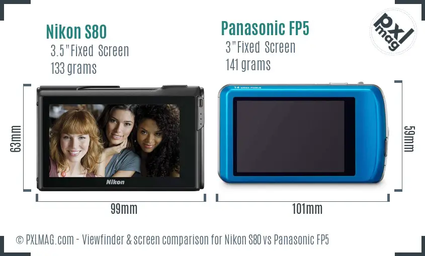 Nikon S80 vs Panasonic FP5 Screen and Viewfinder comparison