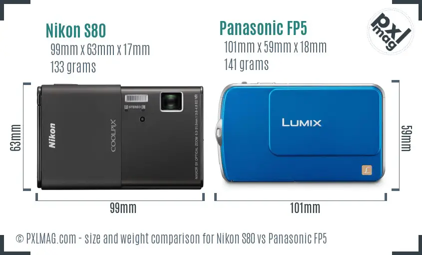 Nikon S80 vs Panasonic FP5 size comparison