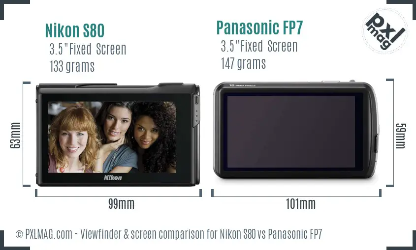 Nikon S80 vs Panasonic FP7 Screen and Viewfinder comparison