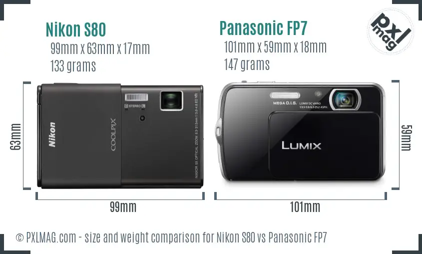 Nikon S80 vs Panasonic FP7 size comparison