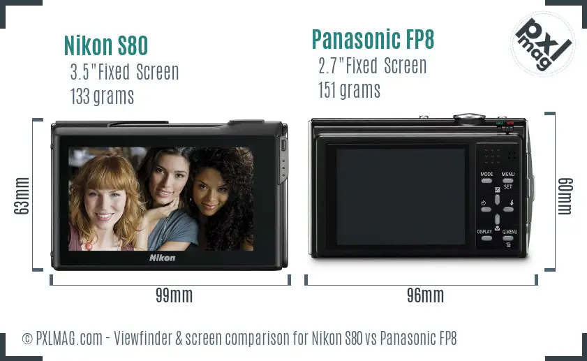 Nikon S80 vs Panasonic FP8 Screen and Viewfinder comparison