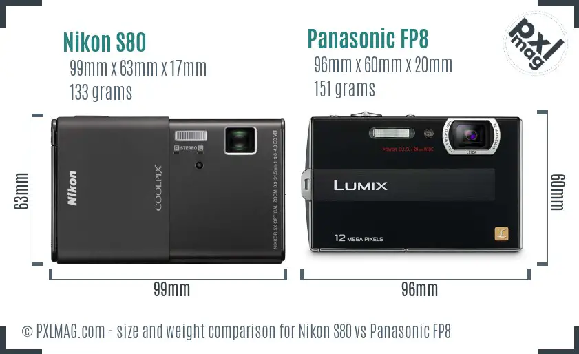 Nikon S80 vs Panasonic FP8 size comparison