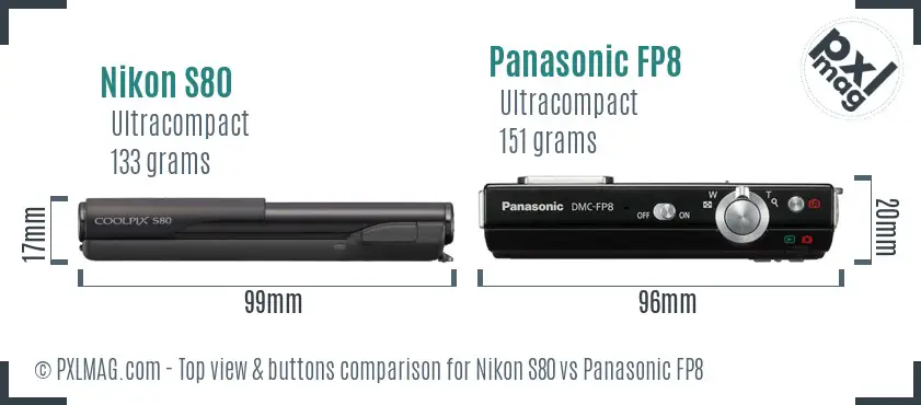 Nikon S80 vs Panasonic FP8 top view buttons comparison