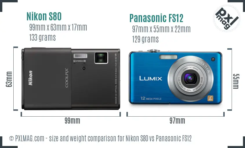 Nikon S80 vs Panasonic FS12 size comparison Nikon S80 vs Panasonic FS12 size comparison