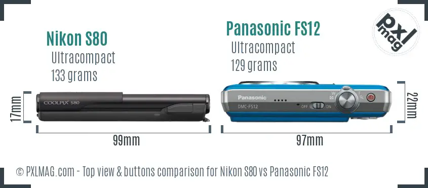 Nikon S80 vs Panasonic FS12 top view buttons comparison Nikon S80 vs Panasonic FS12 top view buttons comparison