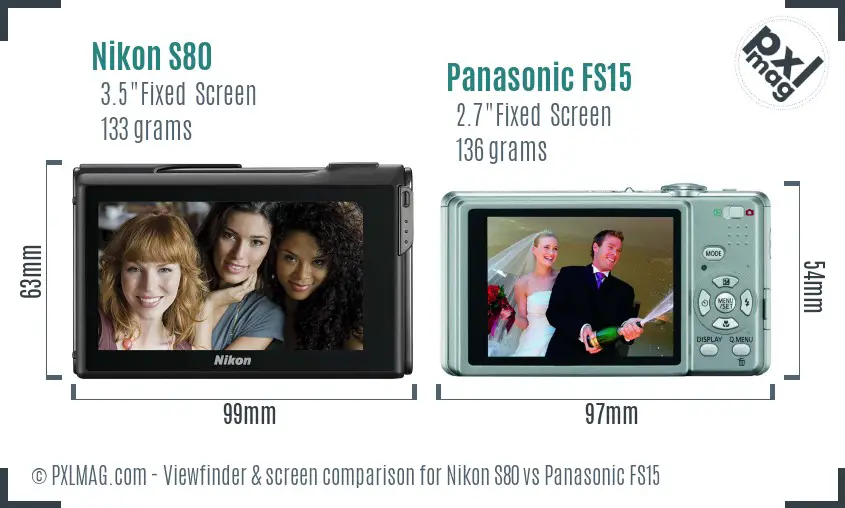 Nikon S80 vs Panasonic FS15 Screen and Viewfinder comparison