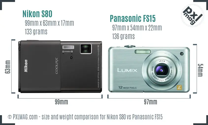 Nikon S80 vs Panasonic FS15 size comparison